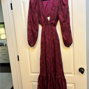 Lulu's Deep Red Long Sleeve Floral Dress